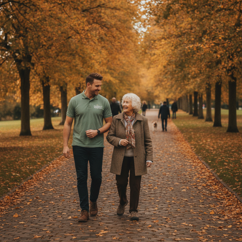 Caregiver walking with elderly person